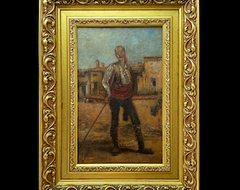 1920-1940,  Andor Basch - &quot;Shepherd&quot; oil on canvas,  H(33,5 cm | 13 in)  W(21 cm | 8,2 in)