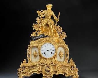 Reloj de sobremesa Hunter del siglo XIX con decoración rococó, Vincent & Cie, Edward Barrard, 16,5 pulgadas.