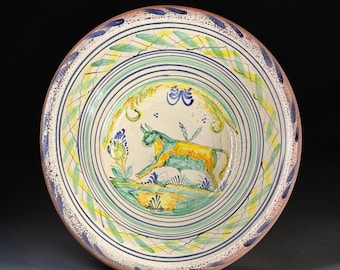 Spanish Triana “Lebrillo” Ceramic Plate with Painted Bull - 20 in