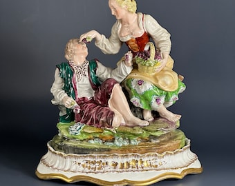 Hand-Painted Porcelain Figurine from C. H. Hispania. Romantic Couple Picnicking, Louis XVI style.