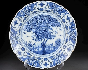 Plato holandés de Delft del siglo XVIII, De Porceleyne Bijl, azul y blanco, 12,2 pulgadas.