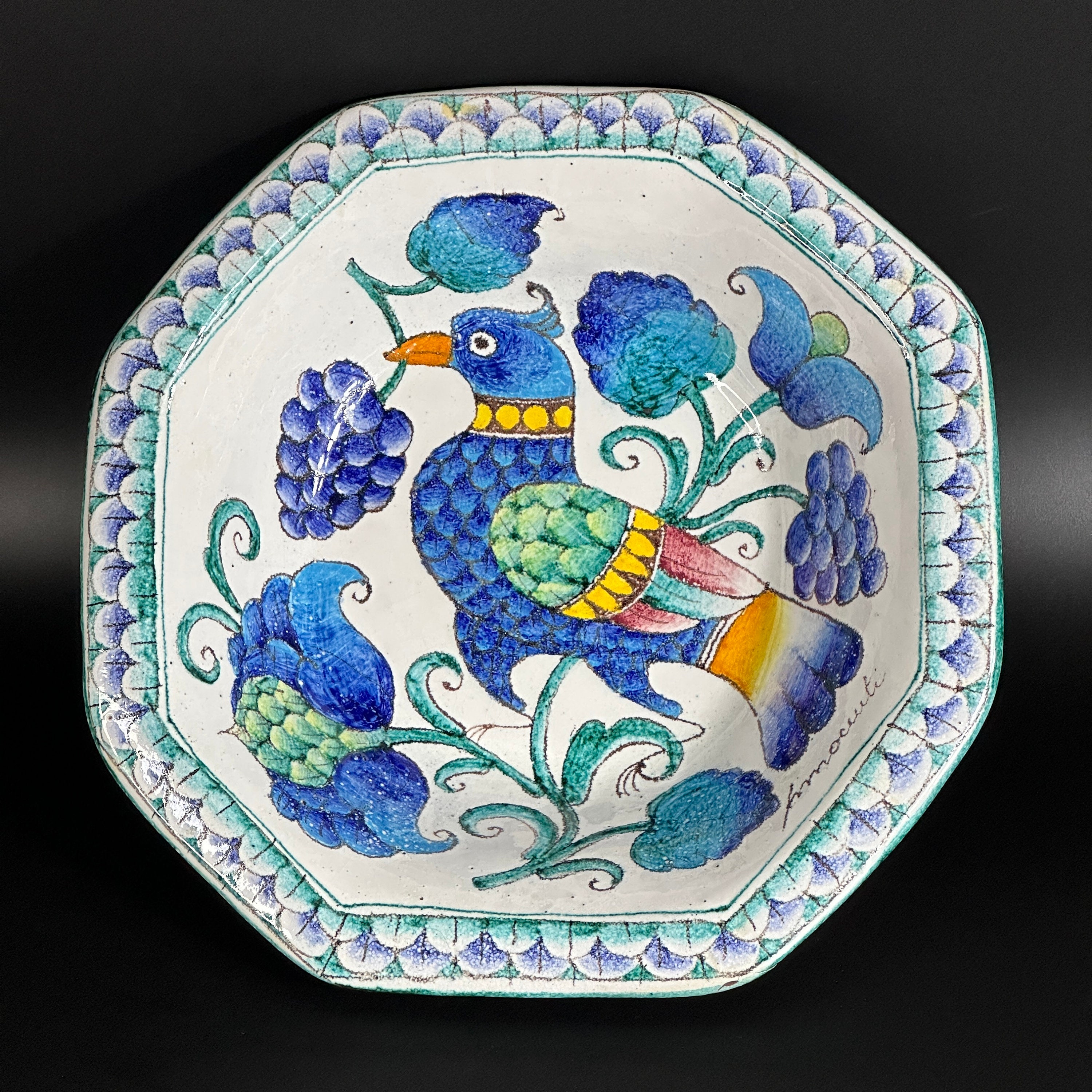 Vintage Italy Large Ceramic Romano Innocenti Flower Charger Plate