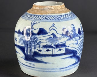 Pot à Gingembre Ancien – Chine Dynastie Qing – Bleu Et Blanc – Fin 19e Siècle