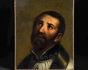 19th Century Spanish School Portrait of Saint Francis Xavier - Oil on Canvas - 18.1 x 15 in