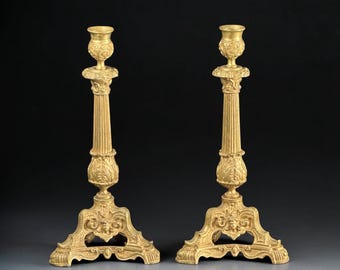 Pair of French Louis XV Revival Gilt Bronze Candlesticks, Late 19th Century - 11.02 in.