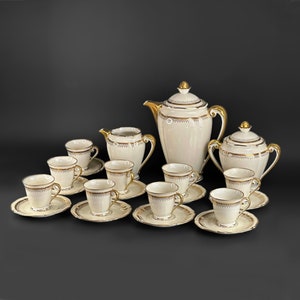 Vintage Limoges R.Leclair Coffee Set, Art Deco, Сream and Gold, France
