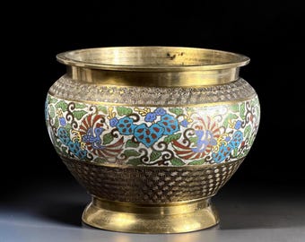 Chinese Cloisonné Enamel Jardinière with Floral and Bird Decoration, circa 1900