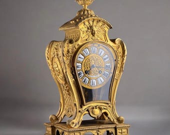 c.1850s, Denière à Paris Gilt Bronze Mantel Clock with Japy Frères Movement