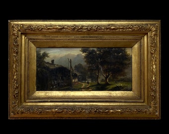 Friedrich Mayer (1825-1875), Landscape, oil on copper, 17x35cm, original gilded frame with stucco 34x52cm.