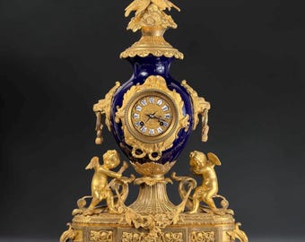 c. 1865 - Napoleon III Mantel Clock in Bleu de Sèvres Porcelain & Chased Ormolu – Japy Frères Movement  21.2 in