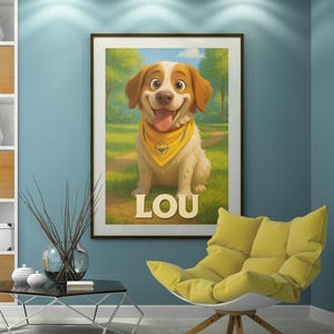 Personalized Animated Dog Portrait, Custom Cartoon Dog Illustration, Pixar Style Wall Art for Dog Lovers, Digital Download