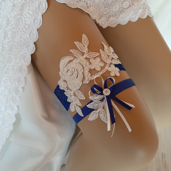 Wedding Garters Wedding Toss Garter Royal Blue Flower Lace Wedding Garter Set For Bride Garter Set Lingerie Garter Bridal Garter Blue