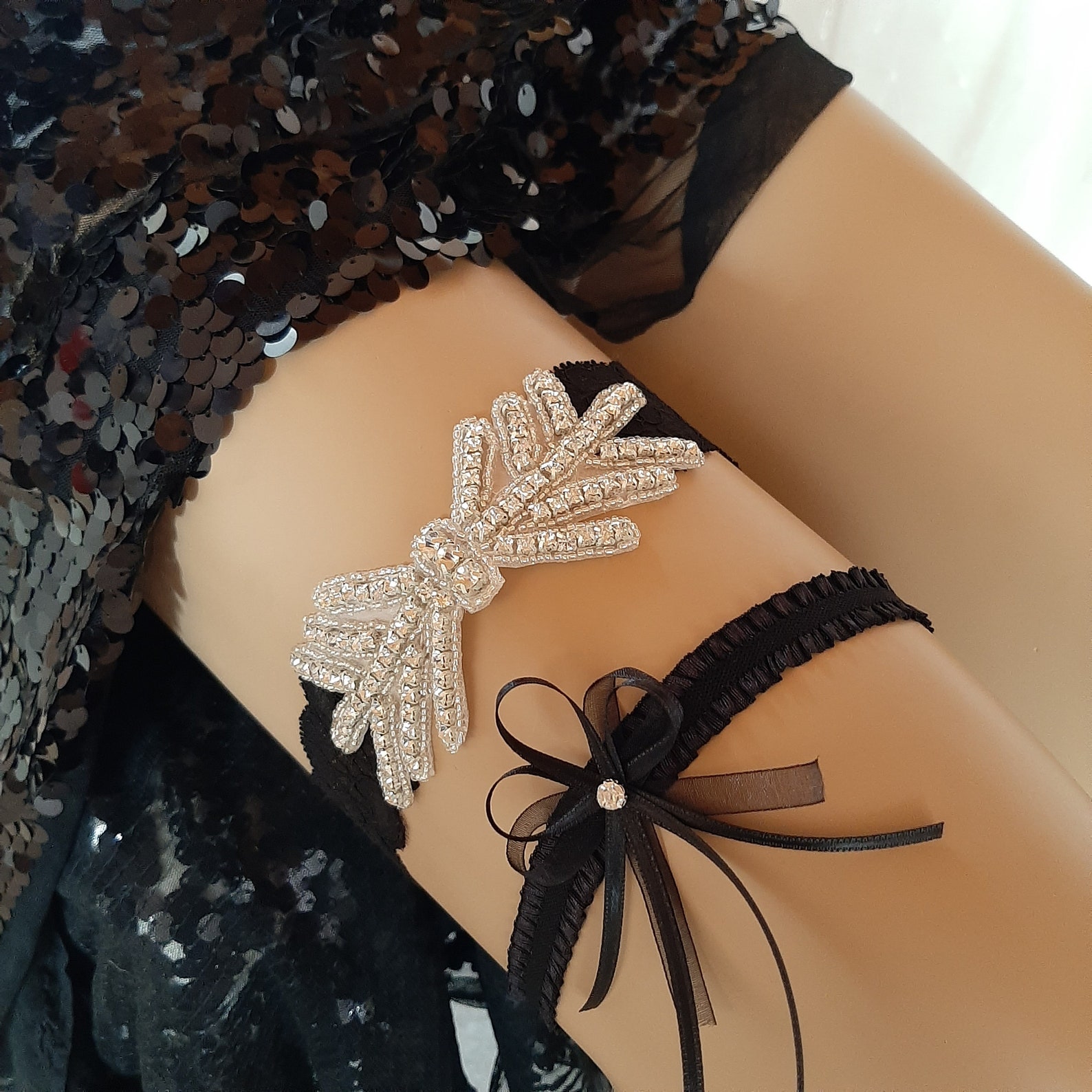 Black Garter Set Gothic style garter Gothic Wedding Garter Etsy