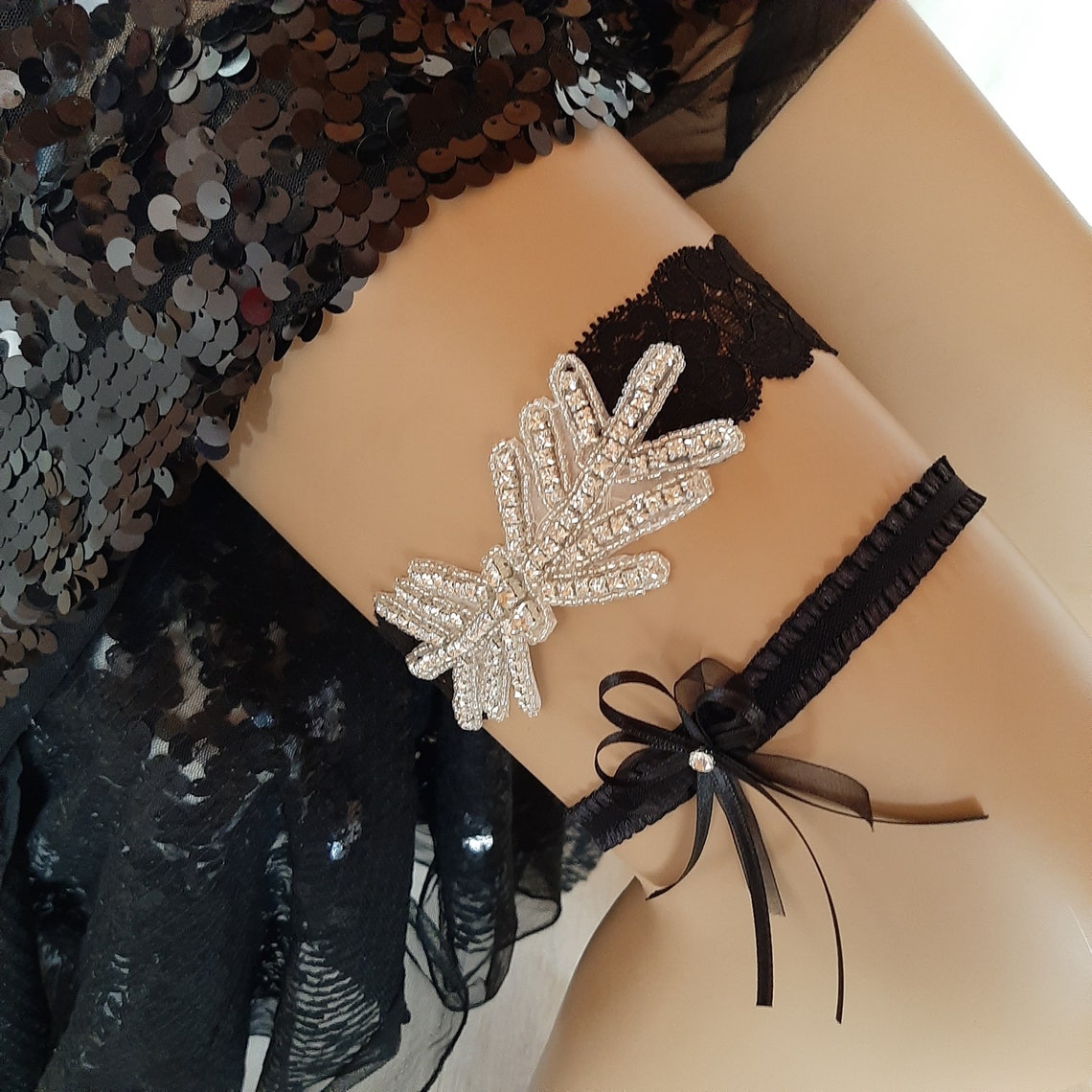 Black Garter Set Gothic style garter Gothic Wedding Garter Etsy