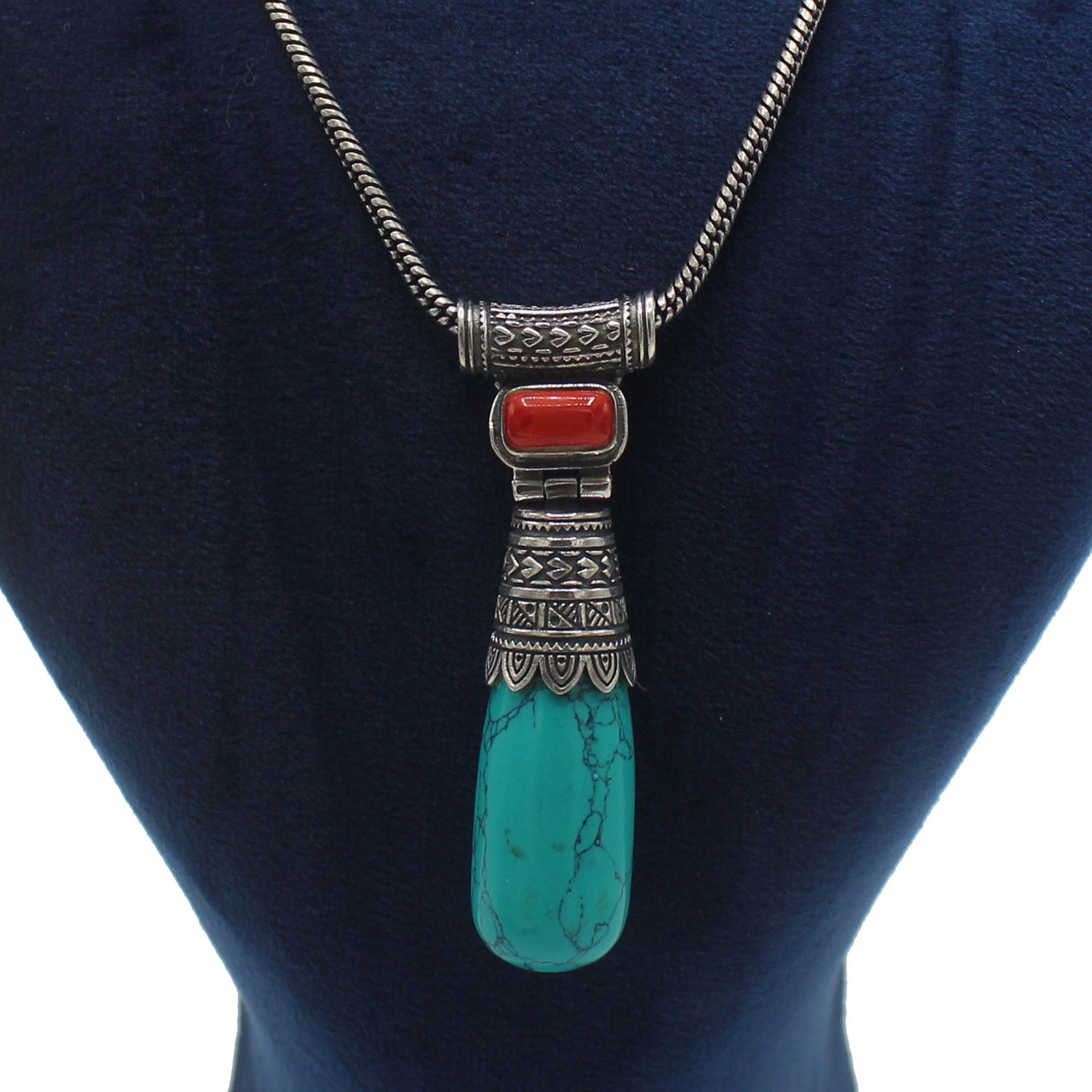 Natural Turquoise Pendant Necklace Sterling Solid Silver Etsy