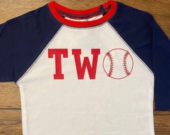 Customized Boys Baseball Shirt, Second Birthday, Birthday Shirt, TWO Baseball Shirt,  Sports Party