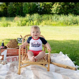Rookie of the year 1st birthday shirt includes personalization on the back, Boys Baseball birthday, baseball party, bodysuit, cake smash
