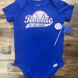 Rookie of the year 1st birthday onsie includes personalization on the back, Boys Baseball birthday, baseball party, bodysuit, cake smash