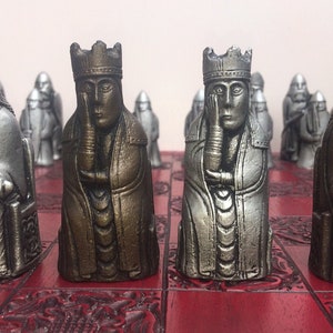 Lewis Chessmen - Isle of Lewis Chess set - Handmade Lewis Chess pieces With Berserker Pawns - Bronze and Silver Effect - Made to order
