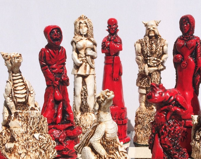 Fantasy Chess Set - The Sword and The Sorcery Chess Collection - Highly detailed Made to order set - Chess pieces only