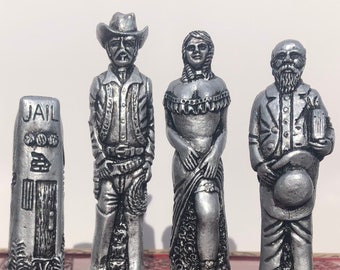 Wild West Chess Set - Large detailed Western themed Chess set - Antique Gold and Silver - Chess pieces Only - Made to order