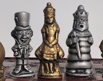 Chess Set - Alice in Wonderland chess pieces - Made to order - Handmade chess pieces only ( board not included )