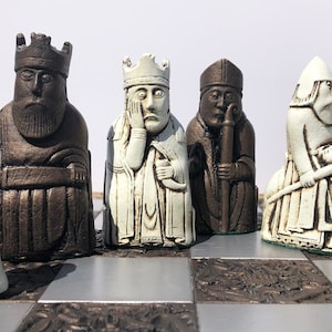 Lewis Chess set - Handmade Isle of Lewis Chess Pieces - Antique White and Aged Bronze effect - Chess Pieces Only - Made to order