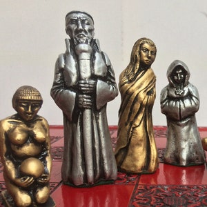 Wicca Chess Set - Gold and Silver Antique Effect - Chess Pieces Only - Made to order
