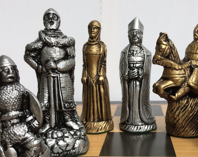 Medieval Chess Set - The Normans Chess set - Gold and Silver Metallic Effect - Made to order - Pieces Only