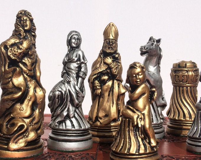 Large Louis XIV Themed Chess Set - Reconstructed Stone Chess pieces with an Antique Aged Finish - Made to Order - Chess pieces only!!