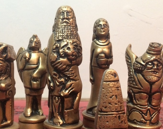 Gilgamesh Chess Set - Metallic Copper and Gold Antique effect -  Ancient Mesopotamian/Sumerian mythology. Chess pieces only