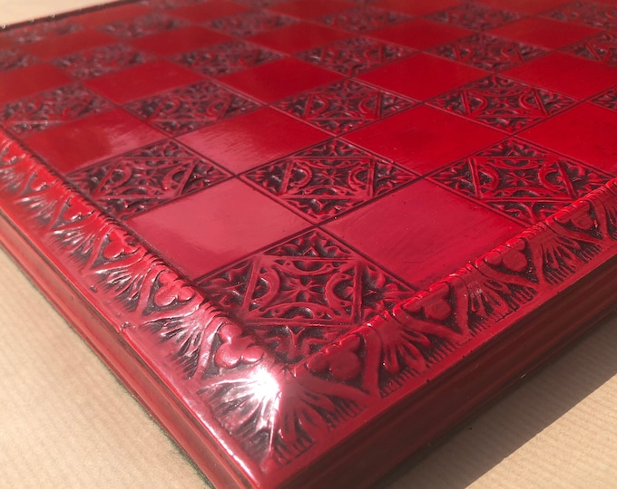 Chess board - Medium sized Chessboard Regency style - Cold Cast in Reconstructed Stone with Aged Burgundy  Finish.