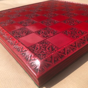Chess board - Medium sized Chessboard Regency style - Cold Cast in Reconstructed Stone with Aged Burgundy  Finish.