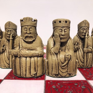 Lewis Chessmen - Extra large Isle of Lewis Chess set - Replica Lewis chess pieces - Antique Effect - Made to order - Chess pieces only