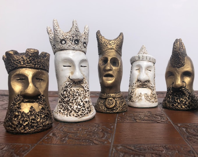 Original Chess Set - Large Handmade Folk Art Chess set - Exclusive to Mournestudios - The Court of Carabaste - Made to order (pieces only)