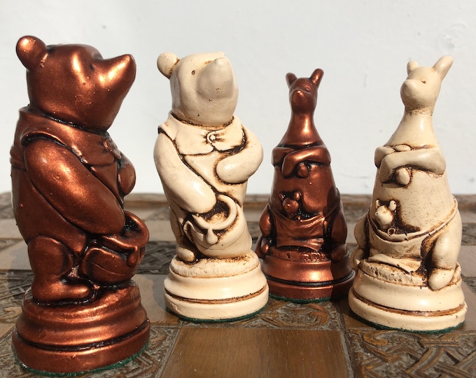 Winnie The Pooh Chess Set - Handmade Made to order  Chess Set in Antique White and Soft Copper aged Effect (Chess Pieces Only)