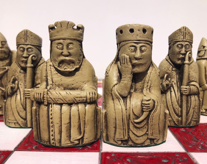 Lewis Chessmen - Extra large Isle of Lewis Chess set - Replica Lewis chess pieces - Antique Effect - Made to order - Chess pieces only