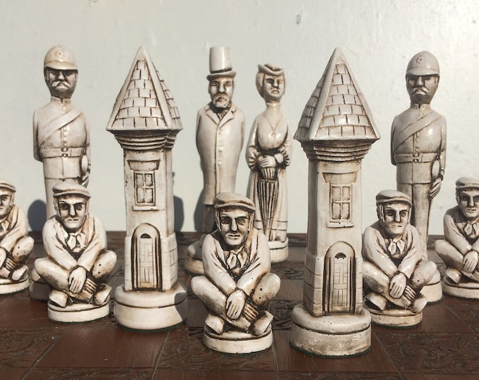 English Chess Set - old London chess pieces - Antique White and Old Gold aged effect - Made to order. (Chess pieces only)