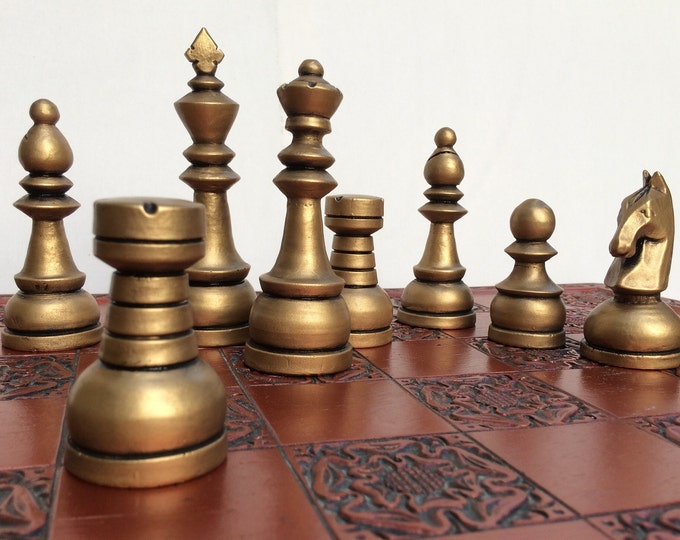 Staunton Chess Set -  Philippine Staunton chess set design in soft metallic Gold and Bronze Effect - Made to order Chess pieces only