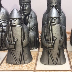 Lewis Chessmen Toothy Berserker Chess Pawns - Lewis Chess Spares 16 Chess Pawns - Made to order -  Metallic Effect (Chess Pawns Only)