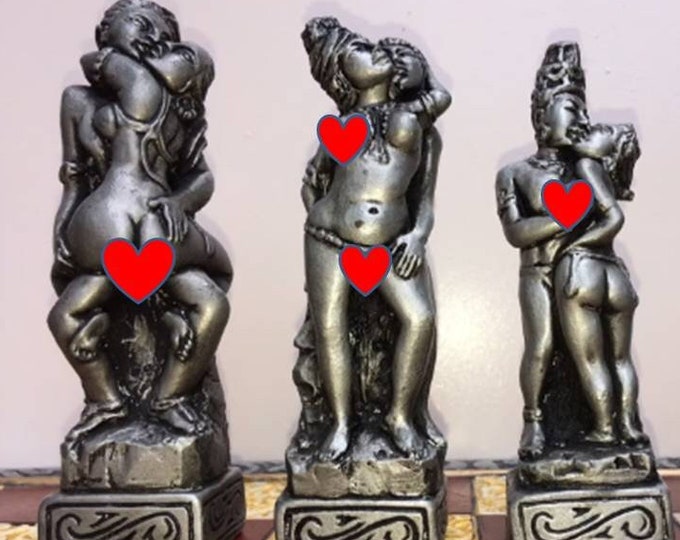 Beautiful Erotic Chess Set - Mature Explicit Kama Sutra Theme,  based upon The Khajuraho temple sculptures (Chess pieces only)