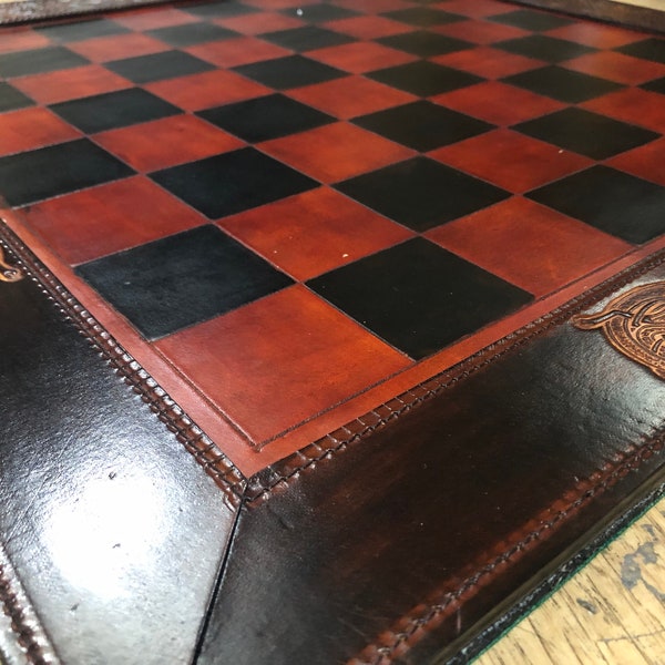 Handmade Leather chessboard with a 5cm square - Irish made authentic leather crafts - Large chessboard - Made to order