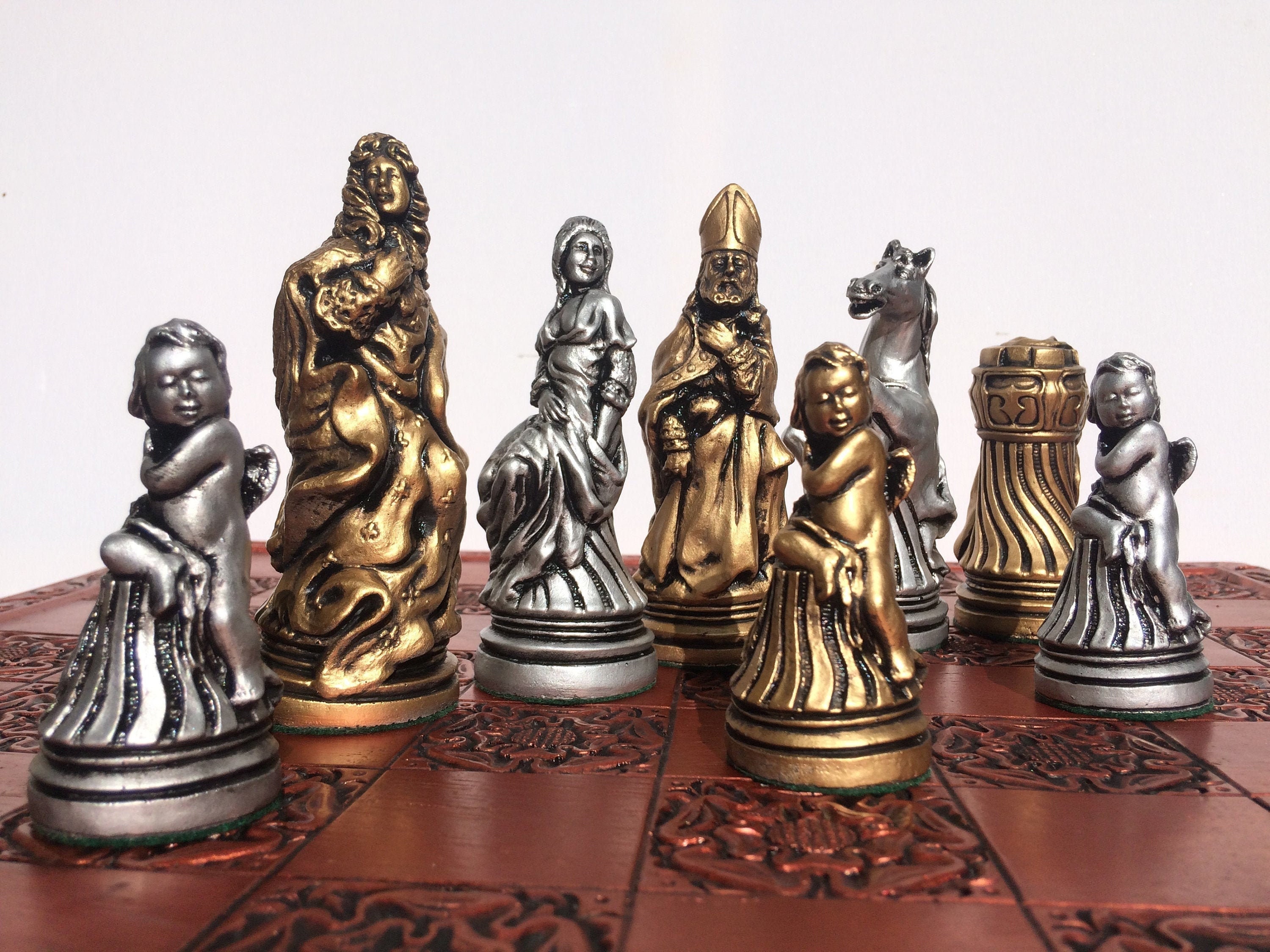 Large Louis XIV Themed Chess Set - Reconstructed Stone Chess pieces with an  Antique Aged Finish - Made to Order - Chess pieces only!!