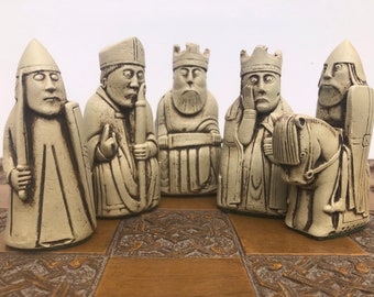 Chess set - Lewis Chessmen - Isle of Lewis Chess Pieces - Aged bone and deep Beetroot antique effect - Chess Pieces Only - Made to order