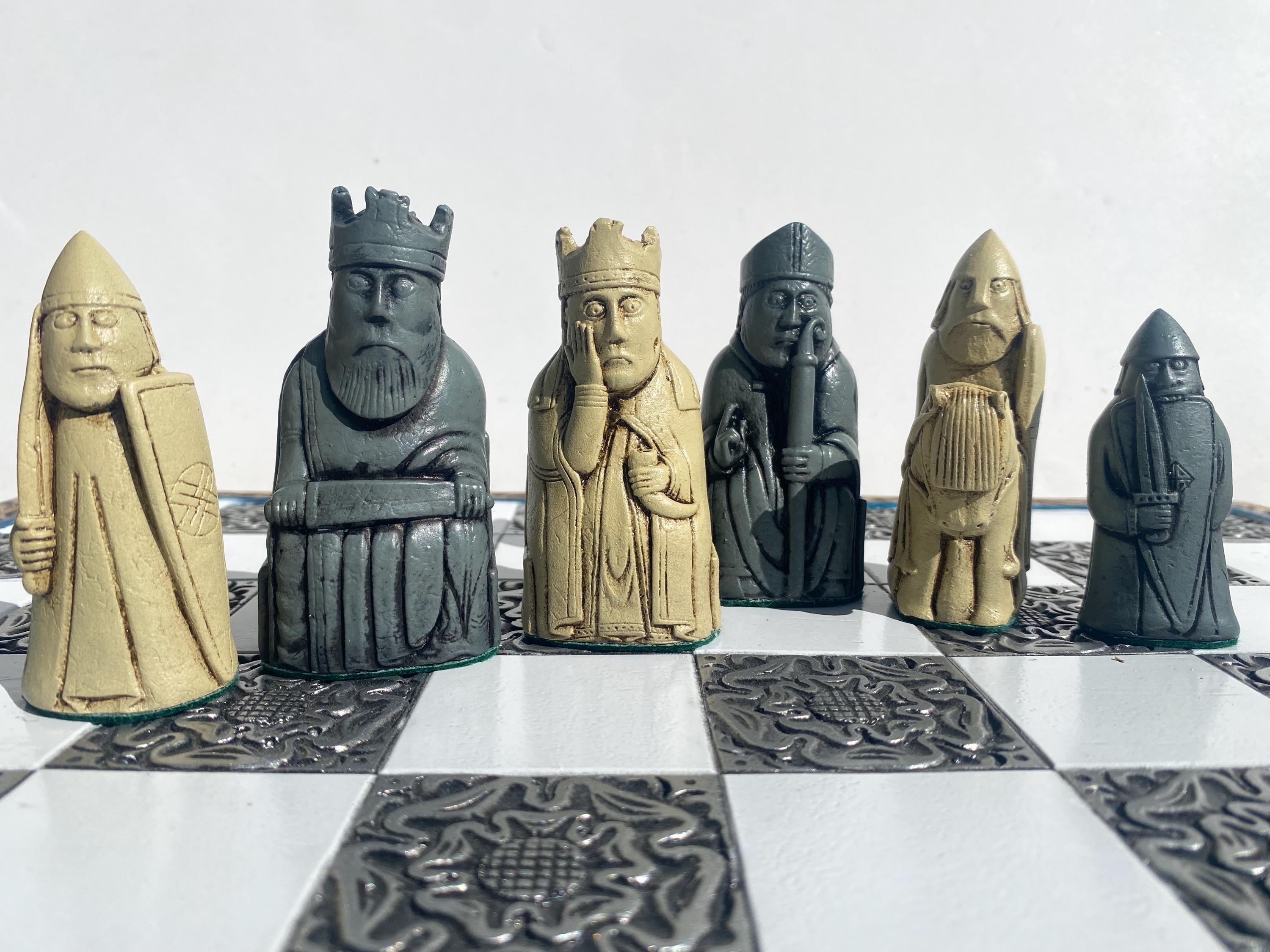 Chess Set - Lewis Chessmen - Isle of Lewis Chess Pieces - Aged