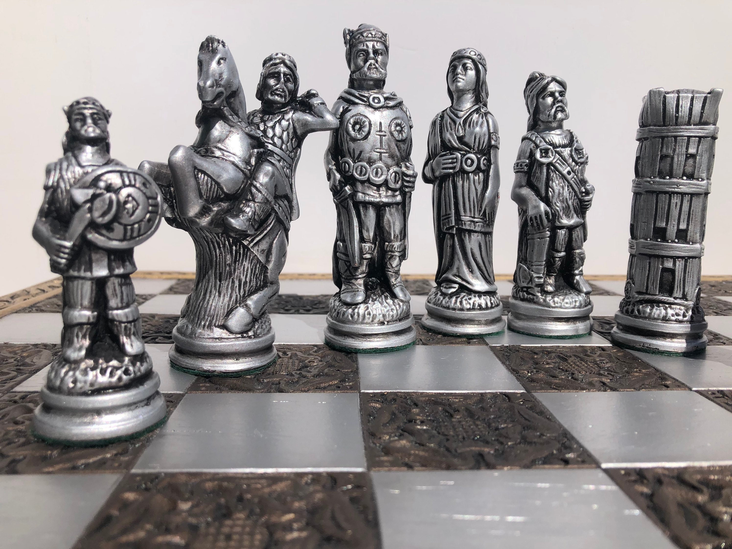 Made to Order Chess Set Viking Design in a Stone and Black. 