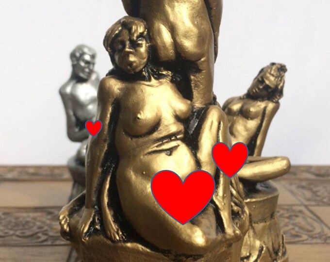 Large Erotic Chess Set - Highly detailed and incredibly hard to find - Antique Gold & Silver Metallic Effect - Chess pieces only