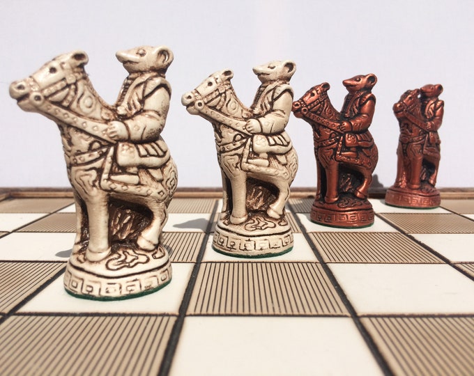 Animal Chess Set - Chinese Mice Chess Set - Antique white and old copper effect - Chess pieces only - Made to order