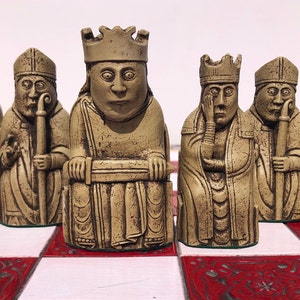 Lewis Chessmen - Extra large Isle of Lewis Chess set - Aged bone & beetroot Antique Effect - Made to order - Chess pieces only