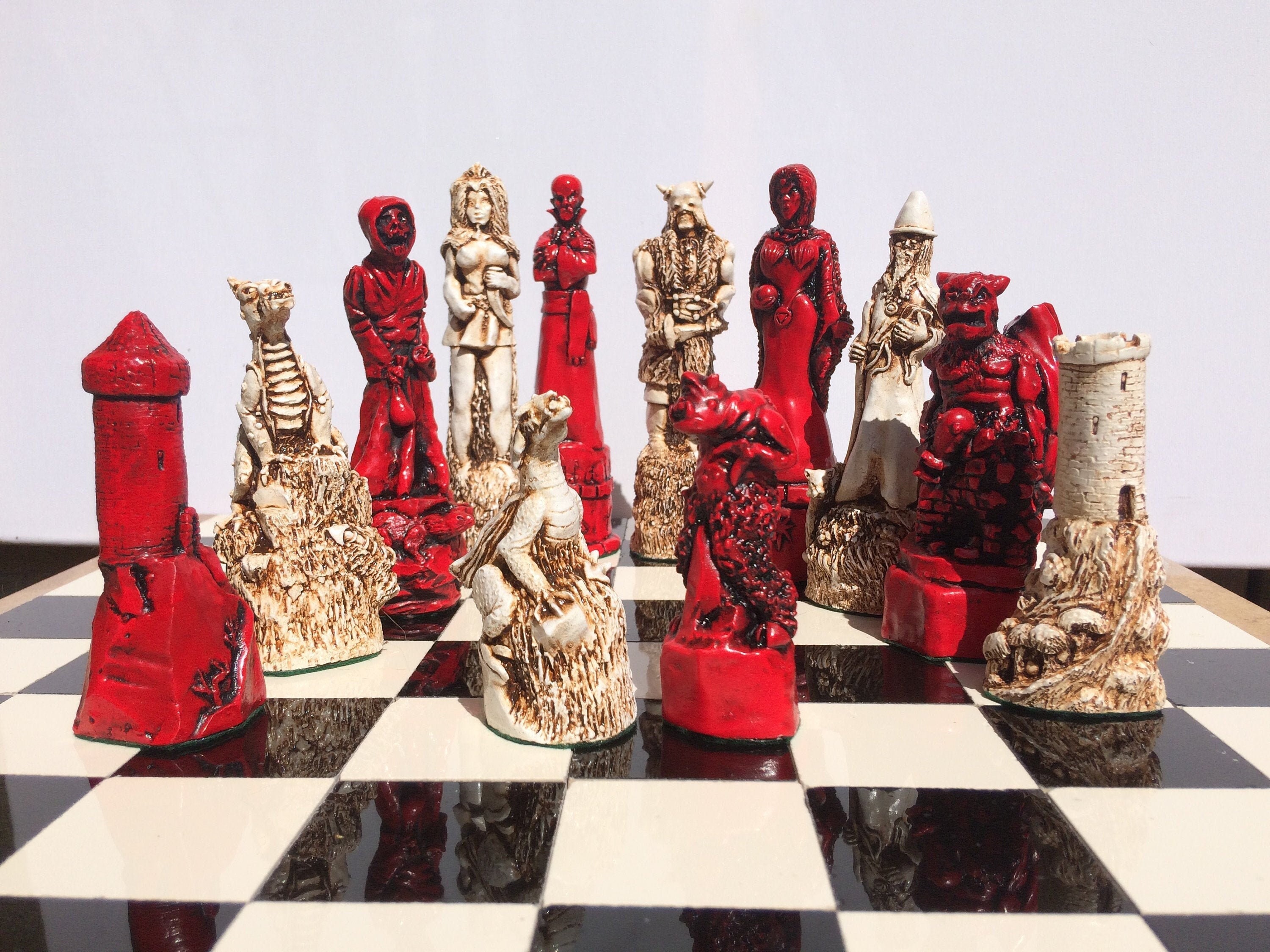 Medieval Fairy Fantasy Chess Board Game Set 3D Woodland Platform Resin  Pewter